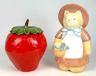 #144 • Two Cookie Jars- California Original Strawberry & Treasure Craft Stitch in Time Cat
WWW.LUX.BID