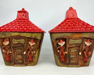 #213 • Two 1970's Pixie Elf Schoolhouse Cookie Jars
WWW.LUX.BID