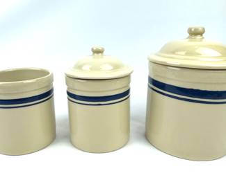 #17 • Friendship Pottery Roseville Blue Stripe Canister Collection - 3 Pieces
WWW.LUX.BID