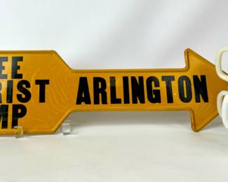 #243 • Metal "Free Tourist Camp" Sign and 3 Glasbake Milk Glass Mugs
WWW.LUX.BID