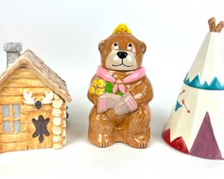 #97 • 2 Vintage Treasure Craft Cookie Jars And 1 Nelson McCoy Teddy & Friend Cookie Jar
WWW.LUX.BID