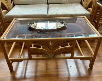 Vintage 4-Piece Bamboo Rattan Furniture Set - Loveseat, Chair, Coffee Table & End-Table