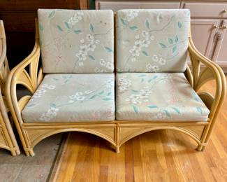 Vintage 4-Piece Bamboo Rattan Furniture Set - Loveseat, Chair, Coffee Table & End-Table