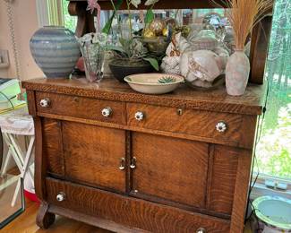 Antique French Country Tiger Oak Side Board