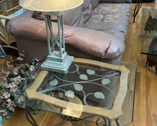 Glass Top End-Tables with iron floral base