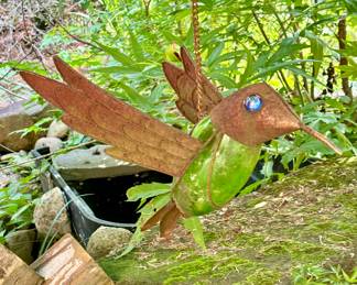 Metal and Glass Hummingbird Yard Art
