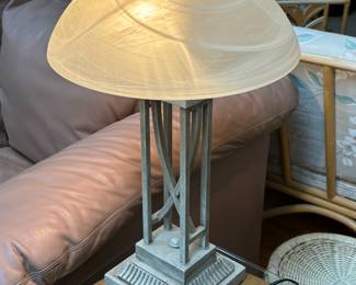 French Art Deco Lamp with Swirled Glass Dome Shade (Two table lamps with one matching floor lamp)