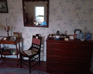 Dresser, spool leg stand, Eastlake chair