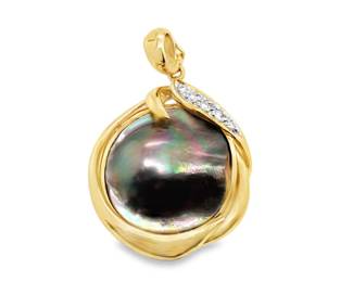Black Tahitian Blister Pearl Diamond Pendant