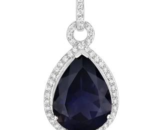 Glamorous Iolite and Diamond Halo Pendant