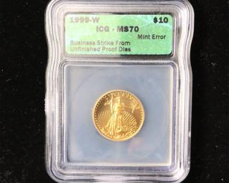 1999 W $10 Gold Eagle Unfinished Proof Dies