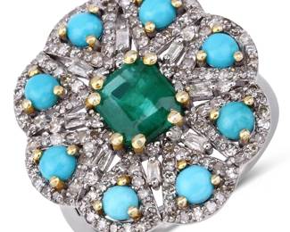 Turquoise Diamond & Emerald Cocktail Ring