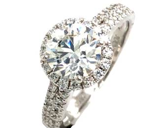 GIA Certified 1.31 Solitaire Diamond Halo Ring