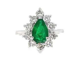 Gold Pear-Cut Emerald and Diamond Halo Ring