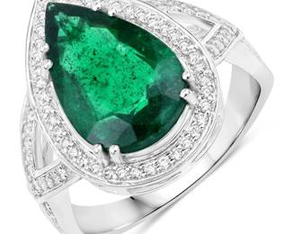 Certified Emerald & Diamond Halo Ring 