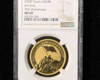 2020 Tuvalu Gold $100 Iwo Jima 75th Anniversary