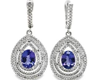 Tanzanite and Diamond Halo Dangle Earrings