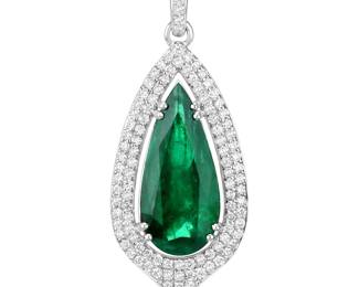 Emerald & Diamond Halo Pendant Necklace