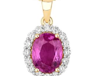 Bright Fuchsia Pink Sapphire & Diamond Halo Pendant