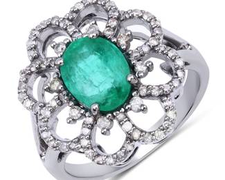 	Oval Cut Emerald & Diamond Cocktail Ring