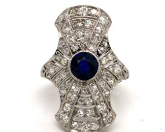 Platinum Art Deco 2ct Diamond & Sapphire Ring