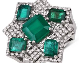 	Emerald and Diamond Pave Cocktail Ring