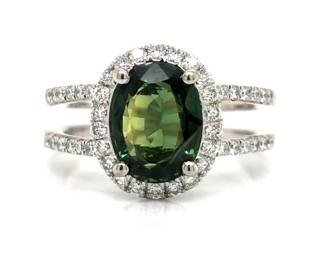GIA Certified Green Sapphire and Diamond PLT Ring