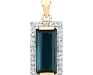 Rare Blue Tourmaline and Diamond Pendant