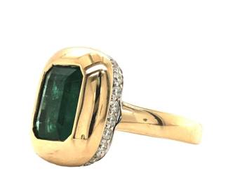 Emerald & Diamond Hidden Halo Ring Signed