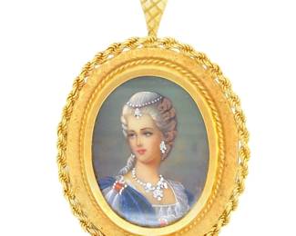 Vintage 18k Hand Painted Miniature Pendant 