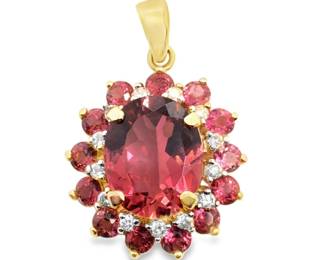 	Rare 14k Pink Tourmaline & Diamond Pendant