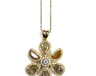 Fancy Colored Diamond Flower Necklace