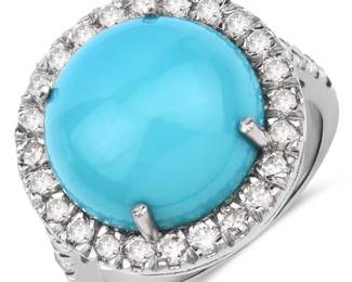 Turquoise Dome Ring with Diamond Halo