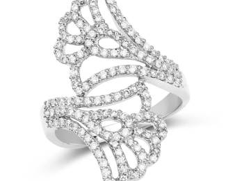 Art Deco Inspired Fine Diamond Crossover Fan Ring
