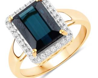 Blue Tourmaline and Diamond Halo Ring