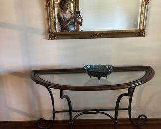 Heavy iron glass console