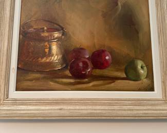 Still life,  fruit and copper vessel.  
