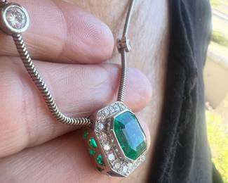 4 ct. Emerald cut Columbian Emerald with 18kt Platinum and diamond necklace with twist magnetic insert clasp for safety..value in 1987 $27,000....full GIA report for buyer