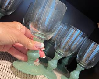 Beautiful green jadeite stem glasses