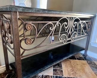 Marble topped metal console 
