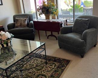 Crate & Barrel Chairs, Area Rug, Iron Coffee Table, Drop-leaf Table