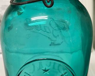 Vintage Ball Aqua Mason Jar Eagle Embossed