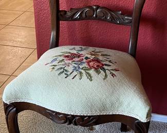 Carved Chair w Needlepoint Seat