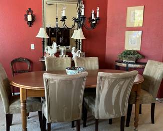 Dining Table, 6 Micro-Fiber Chairs. Mirror, Sconces...