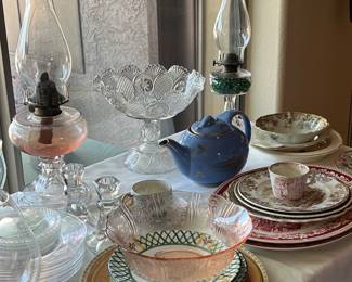 Oil Lamps, Cut Glass, China...