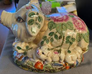Vtg 1950 Italian Majolica Pig w Piglets