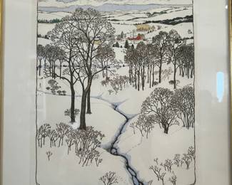 Art Hunt-Wulkowicz of Chicago Hand Colored Etching Johnson's Creek Winter