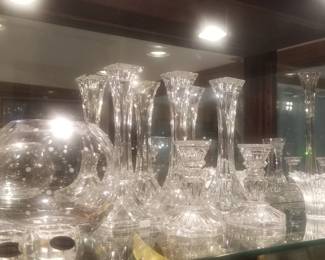 Baccarat candlesticks, Kate Spade bowl, Mikasa crystal