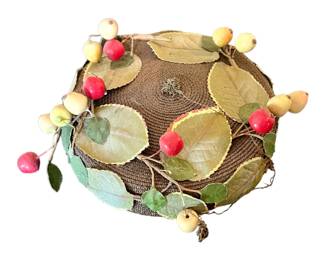 Vintage 1940s 1950s Woman's Hat Flower Fruit Bud embellishments Cloth leaves.