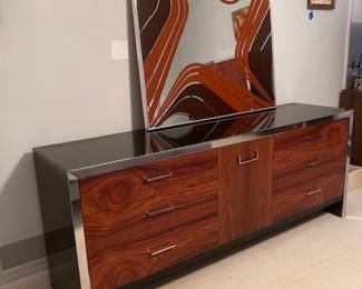 Milo Baughman style dresser/sideboard, 1970's mirror